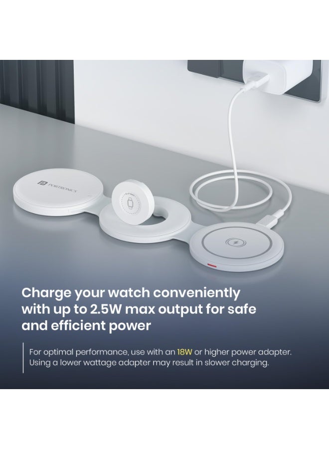 بورترونيكس Portronics ChargeMate Trio 3 in 1 Wireless Charger with Multifunctional Fast Charging Data Cable Kit, 15W Wireless Output, Earbuds/Watch Wireless Charging, 60W Type C Cable, Mobile Stand,Sim Eject Pin - Image 5